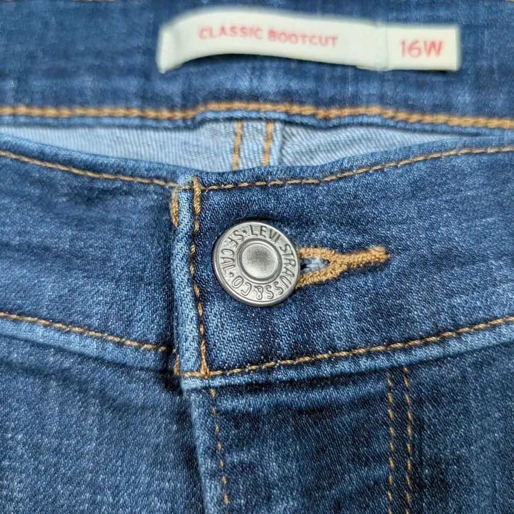 Levis Classic Bootcut Jeans Womens 16W Blue Mid Rise Dark Wash Stretch Denim